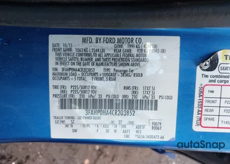 2012 Ford Fusion Se from USA, damaged, VIN 3FAHP0HA4CR203852